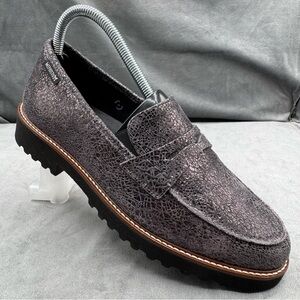 Mephisto Sidney Penny Loafers Women’s Size 7.5 Gray Metallic Leather Comfort